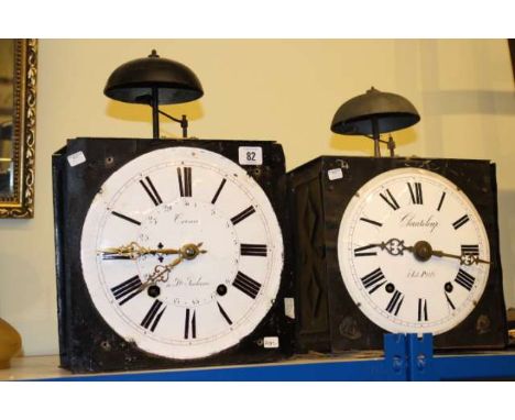 Two enamelled dial French clock movements, etc