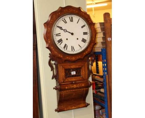 19th Century marquetry and walnut two-train drop-dial wall clock