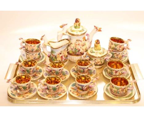 Capodimonte twenty seven piece tea and coffee service with gilt interiors