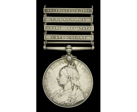 Queen’s South Africa 1899-1902, 4 clasps, Cape Colony, Orange Free State, Transvaal, South Africa 1901 (2410 Pte A. Hawkins, 