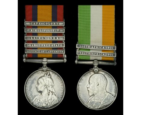 Pair: Private W. G. Harman, 19th Hussars  Queen’s South Africa 1899-1902, 5 clasps, Defence of Ladysmith, Orange Free State, 