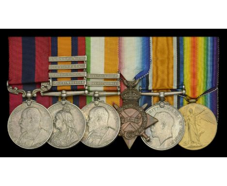 A fine Boer War D.C.M. group of six awarded to Acting Sergeant C. Haigh, Duke of Wellington’s Regiment (West Riding), who ren