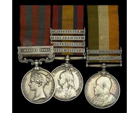 Three: Private G. Ades, Royal Sussex Regiment  India General Service 1854-95, 1 clasp, Hazara 1888 (2241 Pte. G. Ades 2d. Bn.