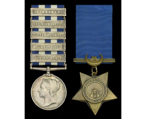 Pair: Private A. McGeorge, Royal Highlanders  Egypt and Sudan 1882-89, dated reverse, 5 clasps, Tel-El-Kebir, Suakin 1884, El