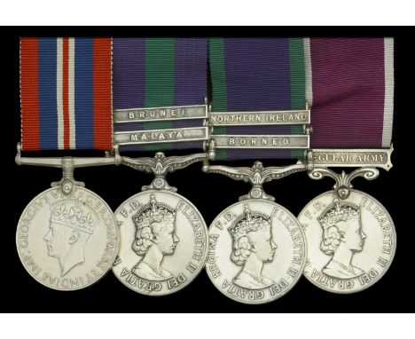 Four: Lieutenant P. B. Tester, Royal Artillery   War Medal 1939-45; General Service 1918-62, 2 clasps, Malaya, E.II.R., Brune
