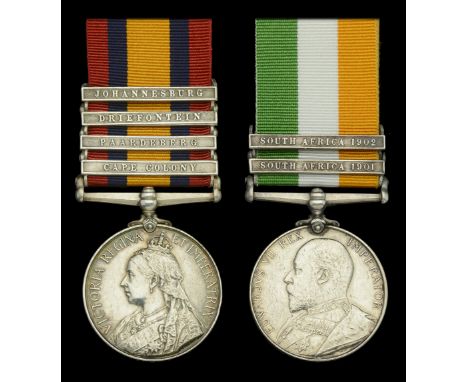 Pair: Sergeant A. Jackson, Duke of Cornwall’s Light Infantry  Queen’s South Africa 1899-1902, 4 clasps, Cape Colony, Paardebe