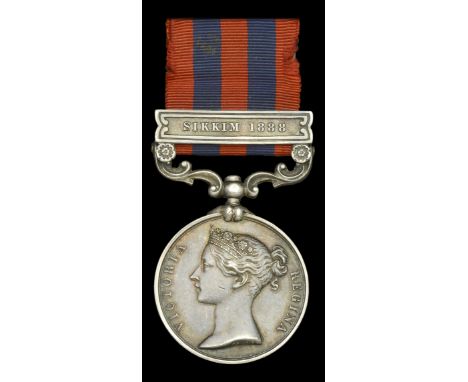 India General Service 1854-95, 1 clasp, Sikkim 1888 (Lieut. F. G. Smallwood No. 9/1 N.D. R.A.) mounted as worn, toned, very f