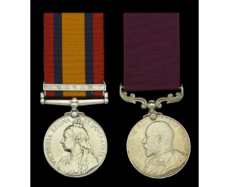 Pair: Sergeant W. Rust, Devonshire Regiment   Queen’s South Africa 1899-1902, 1 clasp, Natal (3560 Cpl. W. Rust, Devon: Regt.