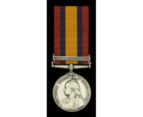 A fine ‘V.C. Action’ Queen’s South Africa Medal awarded to Private G. Pirie, Highland Light Infantry, who was wounded in acti