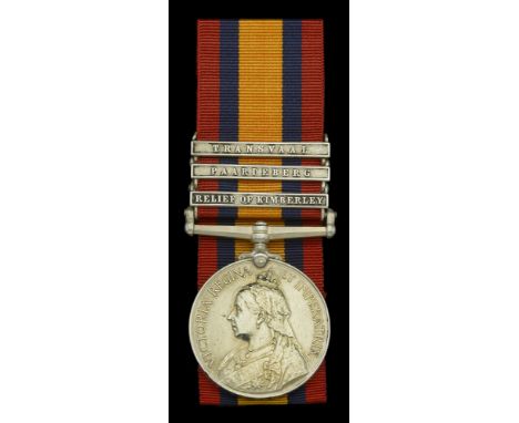 Queen’s South Africa 1899-1902, 3 clasps, Relief of Kimberley, Paardeberg, Transvaal (5741 Pte. G. Challis, York: Regt.) edge