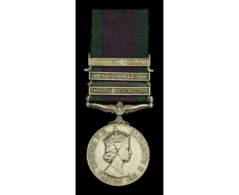 General Service 1962-2007, 3 clasps, Malay Peninsula, Borneo, Northern Ireland, unofficial retaining rods between clasps (239