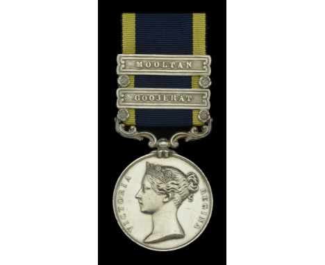 Punjab 1848-49, 2 clasps, Mooltan, Goojerat (Private. Mamdoo. Scinde Camel. B.C.) locally re-impressed naming as frequently f