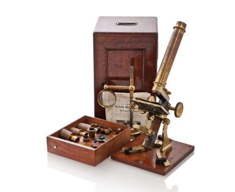 A GOOD MONOCULAR COMPOUND MICROSCOPE BY W.J. SALMON, LONDON, CIRCA 1855, the lacquered brass frame signed on the back W.J. Sa