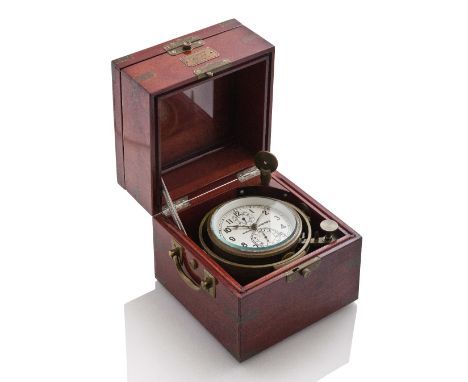 A TWO-DAY RUSSIAN MARINE CHRONOMETER, 20TH-CENTURY, the 4in. frosted dial signed in Cyrillic and numbered 8621, upright black