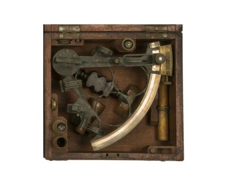 A LATE 19TH-CENTURY 6½IN. RADIUS VERNIER SEXTANT, unsigned, oxidised brass three circle frame, brass arc no. '2275', silvered