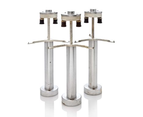THREE FIRST CLASS DRESSER LAMPS FROM THE S.S UNITED STATES, CIRCA 1952, constructed in aluminium with shade arms and threaded