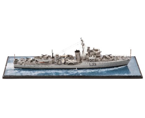 A 16FT TO 1IN. SCALE WATERLINE MODEL OF NORWEGIAN TYPE 2 HUNT CLASS DESTROYER K.N.S ARENDAL (EX. H.M.S. BADSWORTH) AS DEPICTE