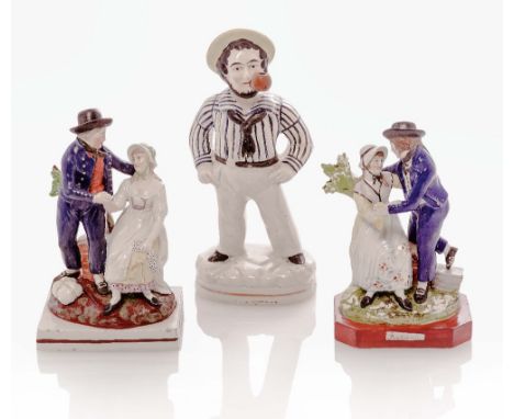 TWO STAFFORDSHIRE POTTERY MODELS OF 'SAILOR'S RETURN' AND SAILOR'S FAREWELL',, both unmarked, polychrome painted overall -- a