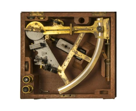 A FINE 8IN. RADIUS PLATINUM SCALED VERNIER SEXTANT BY CARY LONDON, CIRCA 1840, constructed in lacquered brass, 'T' frame with