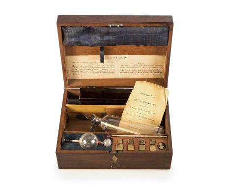 AN ACETOMETER SET BY JOHN & PHILIP TAYLOR, LONDON, CIRCA 1818, with components including powder flask, bone spatula, mercury 