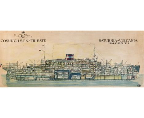 ANONYMOUS, 20TH CENTURY, Saturnia-Vulcania; Cosulich-Triest Line, Lithograph in colours, printed by Grafiche Modiano, Trieste