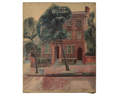 *SUSHILA SINGH (1904-1999) A view of a house with trees on the pavement outside, signed lower right, oil on canvas, 76cm x 61
