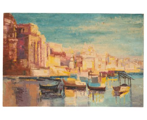 *SUSHILA SINGH (1904-1999) A GROUP OF SEVEN STYLISED VIEWS OF VENICE all signed, oils on board, the largest 61.5cm x 77cm (al