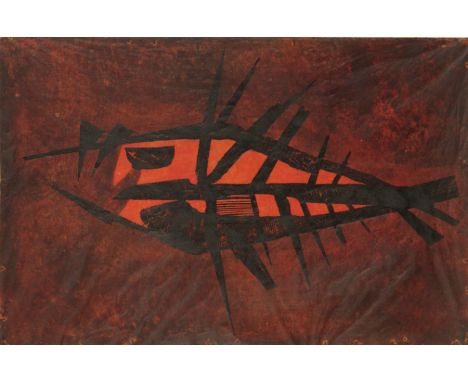 *TADEK BEUTLICH (1922-2011) 'Fish' signed and titled in pencil to the margin, woodcut, the image 52cm x 78cmProvenance: The C