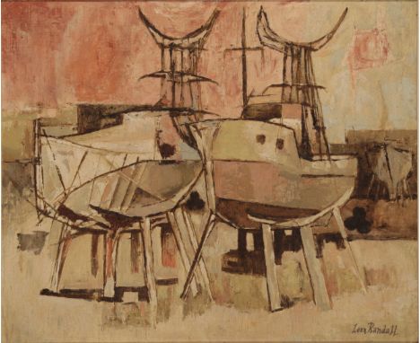 *LEON RANDALL (20th Century) 'Cobbs Yard' boatyard view, signed lower right, oil on canvas board, 49.5cm x 59.5cmProvenance: 