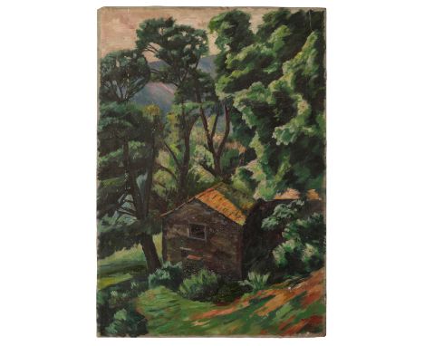 *ARTHUR HENRY ANDREWS (1906-1966) 'Keskadale' Woodland landscape with dwelling, signed lower left, oil on board, 65cm x 45cm;