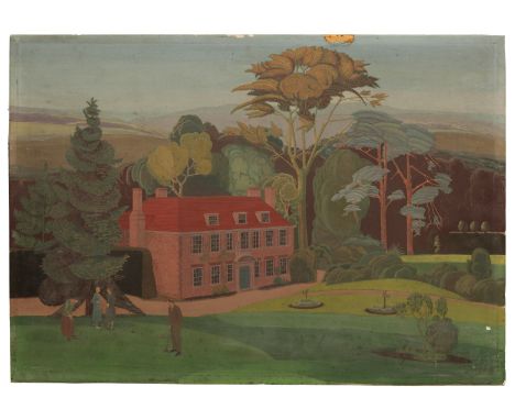 *SUSHILA SINGH (1904-1999) A view of a country house with figures playing croquet signed "M.S. Singh" lower left, tempera on 