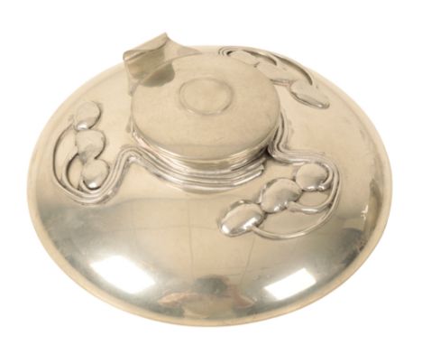 LIBERTY & CO: A 'HERITAGE' LIMITED EDITION PEWTER INKWELL, circular form, with stylised Art Nouveau style decoration, design 