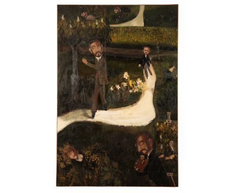 *ANTHONY GREEN (B. 1939) 'Springtime in Lissenden Gardens' Figural study, signed, titled and dated 1964 verso, oil on board,P