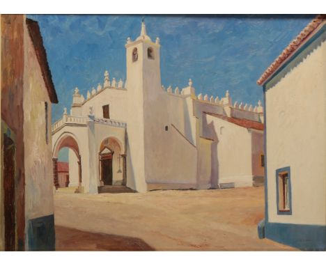 *ARTHUR HENRY ANDREWS (1906-1966) 'Vimiero' Portuguese street scene with whitewashed church, signed lower right oil on board,
