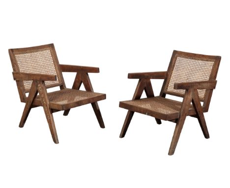 PIERRE JEANNERET (1896-1967) FOR CHANDIGARH: A PAIR OF TEAK ARMCHAIRS PJ-010104T Known as 'cane and teak wood armchair' with 