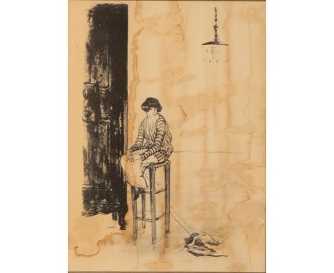 ETHEL GABAIN (1883-1950) 'A Lady and her Knitting' signed in pencil, lithograph on thin Japan, from the edition of 24, 43.5cm