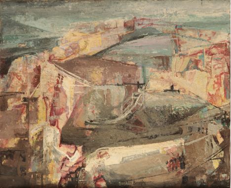 *SUSHILA SINGH (1904-1999) Stylised landscape signed lower right, oil on canvas, 46cm x 56cmProvenance: The Collection of Bou