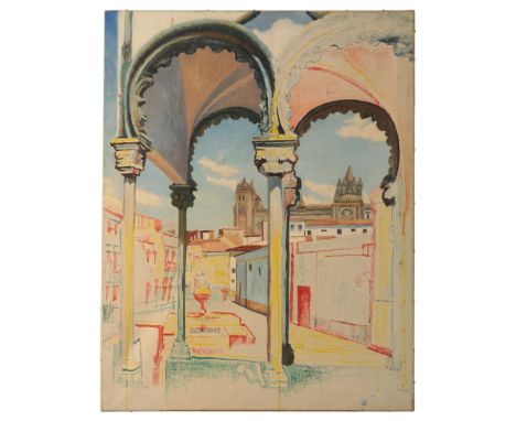 *SUSHILA SINGH (1904-1999) An unfinished townscape oil on canvas, 92cm x 71cm; another similar, 76cm x 63cm; and a portrait o