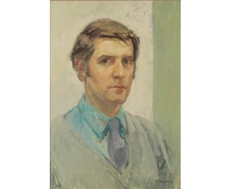 *MICHAEL NOAKES (1933-2018) 'Self portrait with mauve tie' circa 1969, signed lower right, oil on board, 49cm x 34cmMichael N
