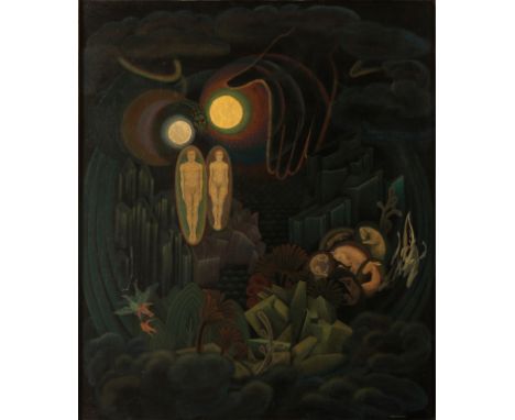 *SUSHILA SINGH (1904-1999) 'The Creation' signed "Sheila Andrews" lower right, mixed media on panel, 84cm x 71cmProvenance: T