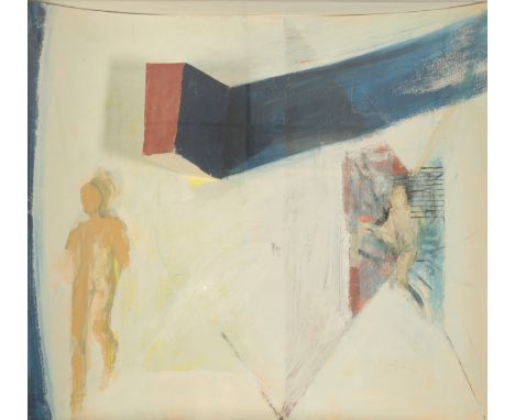 *GRAHAM METSON (B. 1934) 'Construction with Seated Figure' 1954, three dimensional painting with relief, signed and titled ve