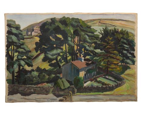 *ARTHUR HENRY ANDREWS (1906-1966) 'Storiths, Bolton Abbey' landscape with buildings, signed lower right, oil on canvas, 51cm 