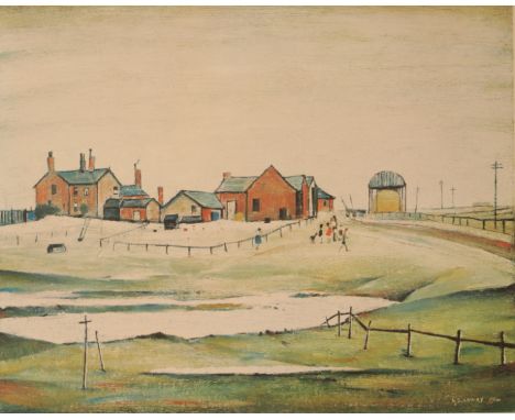 *LAURENCE STEPHEN LOWRY (1887-1976) 'Landscape with farm buildings' signed in pencil to the margin lower right, Fine Art Trad