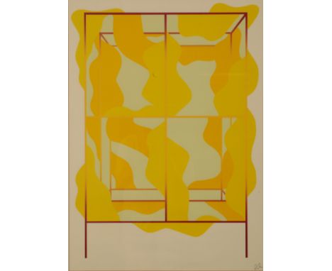 *ROLAND PICHE (B. 1938) 'Yellow and Red Space Frame' abstract composition, signed lower right, screenprint, 85cm x 61cmProven