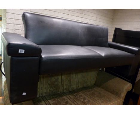 Black faux leather sofa bed with large drawer to base 