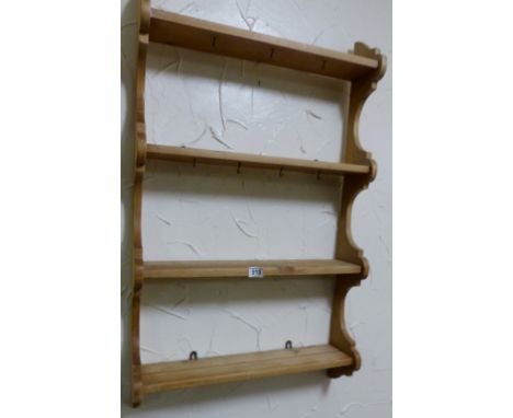 Solid pine hanging four shelf plate rack 62 x 103cm