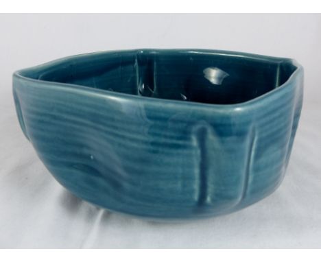 Blue glazed ceramic bowl signed "Ann Ault" to reverse