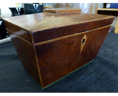 Sarcophagus shaped tea caddy with key and lidded liners