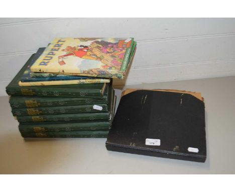 QUANTITY OF THOMPSONS GARDENERS ASSISTANT, VINTAGE RUPERT ANNUALS AND AN ALBUM OF 78 RPM RECORDS