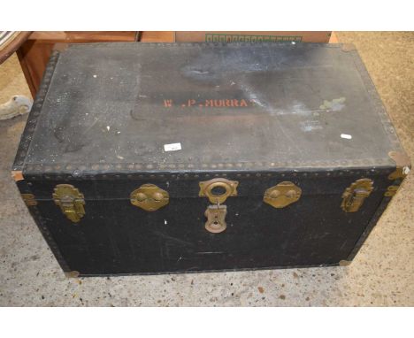 VINTAGE METAL BOUND TRAVEL TRUNK, 92CM WIDE